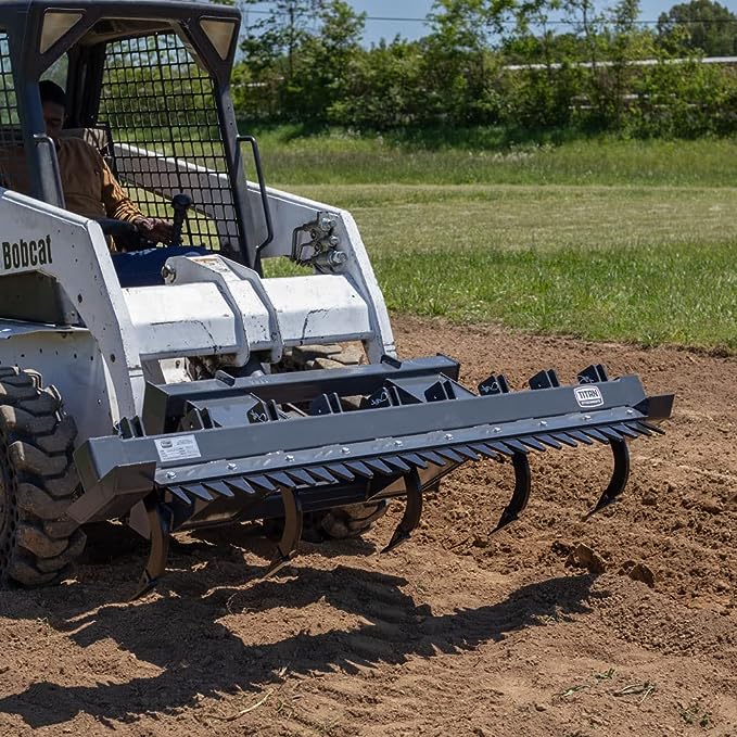 72in Skid Steer Tiller Ripper Scarifier Attachment with Quick Connect Landscape Rake