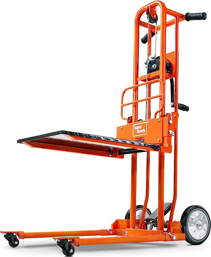 Versatile 330 Lbs Material Lift with Winch Stacker, Pallet Truck Dolly, Lift Table, Fork Lift - Max 40" Lift, 8" Wheels, Swivel Casters