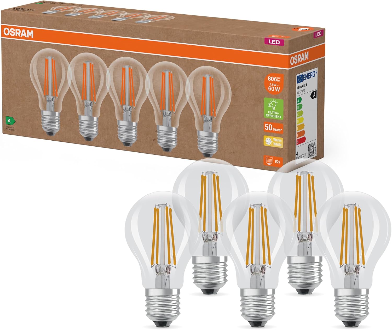 Osram LED 5xAmpoules E27 4W blanc chaud