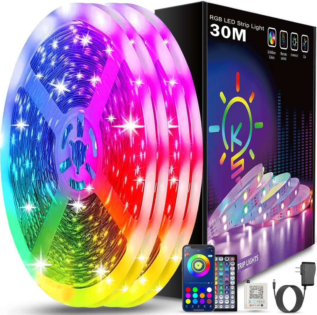 Keepsmile Ruban LED 30m Bluetooth, Chambre & Bureau
