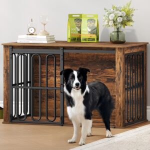 HEXCELEN Cage Chien 2-en-1 Table & Repos Marron - 100x60x62 cm