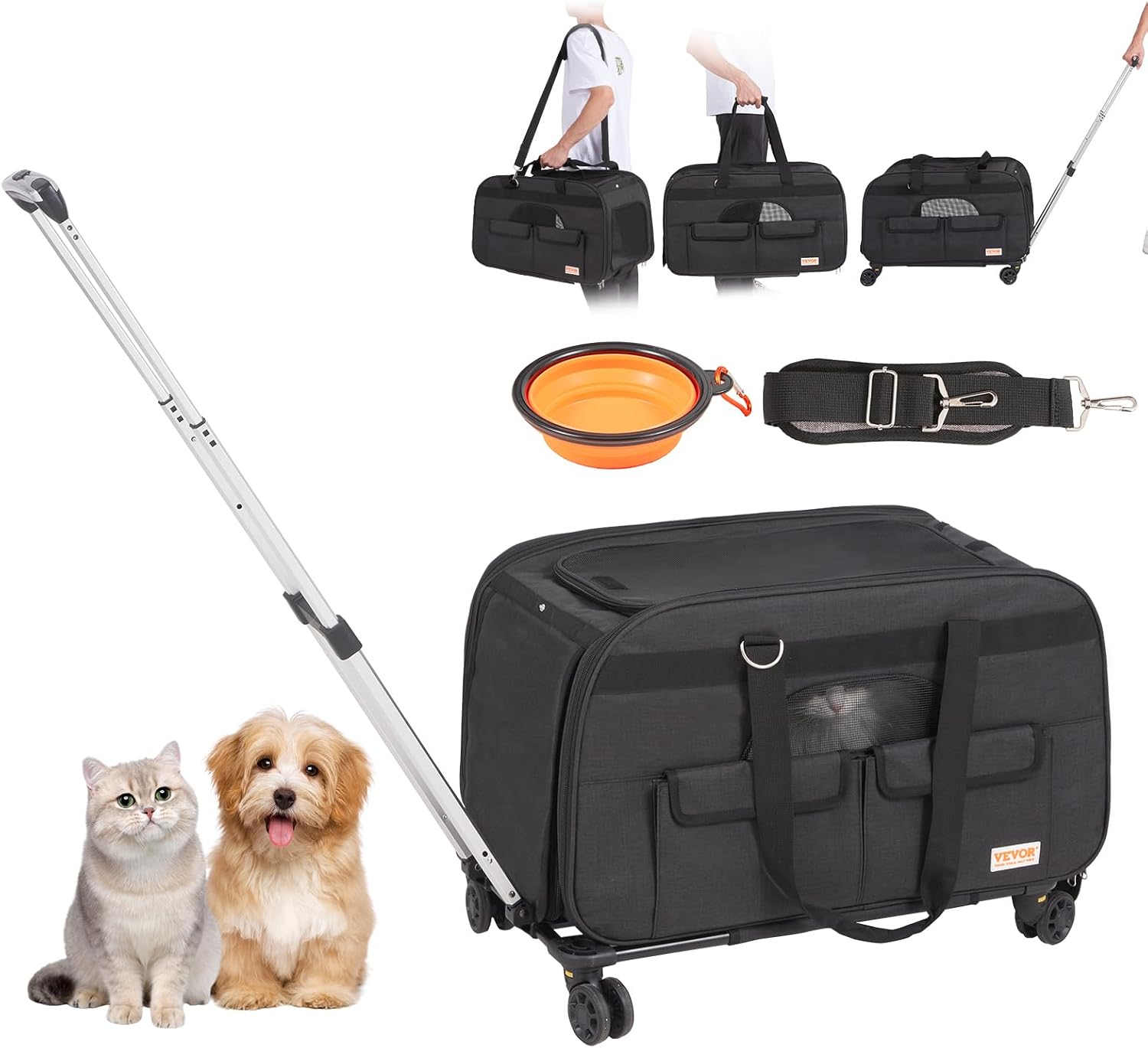 Sac à roulettes VEVOR pour chat/chien 15,8 kg - Noir