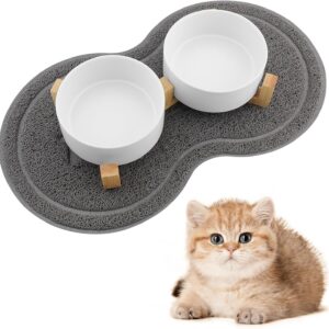 Gamelle surélevée chat 400ML – Double bol céramique blanc