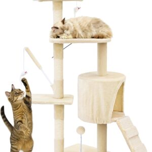 VOUNOT® Arbre à Chat 112cm - Multifonction Griffoir & Niche