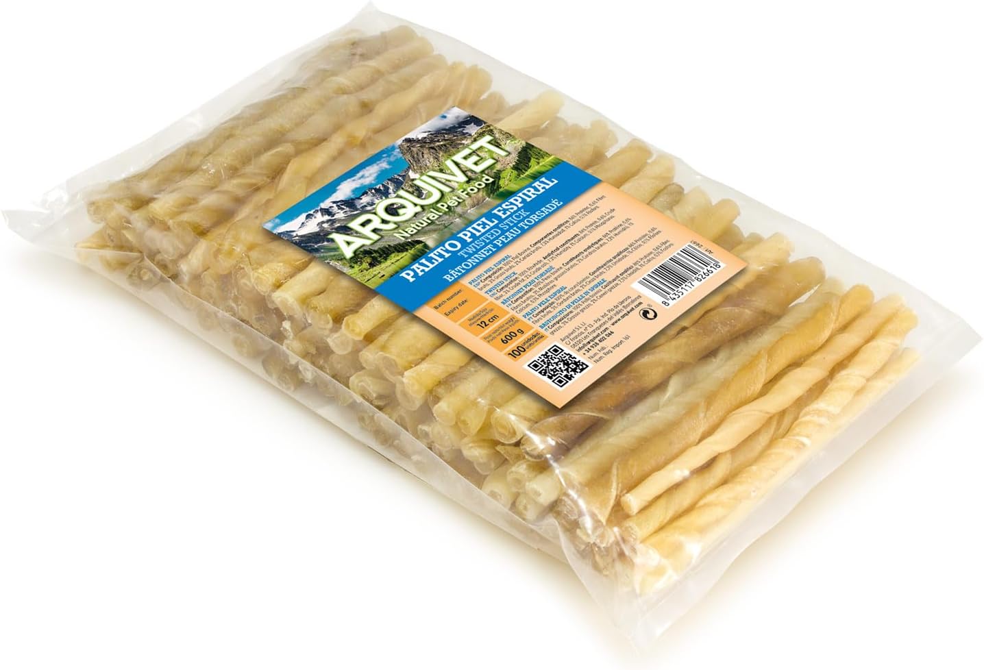 Bâtonnet Peau Torsadé Bovine -12cm (Sachet 100) - Arquivet