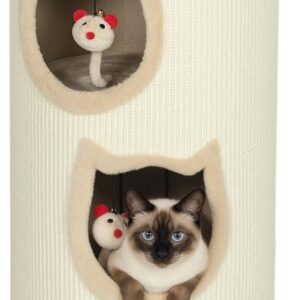 PawHut Arbre à chat 3 niveaux avec sisal et lit peluche crème
