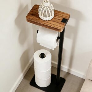 Porte papier WC design noir & bois – 4 rouleaux + étagère