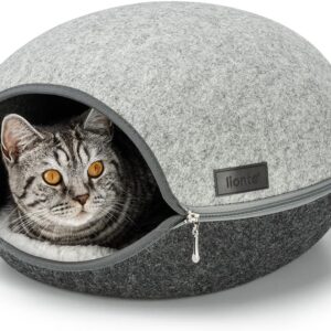 Lionto Cabane Chat Feutre Confortable, Gris, 46x38x24 cm