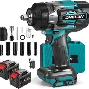 ONEVAN clé à choc 1700 N.m sans fil 2 batteries 4Ah + 6 douilles