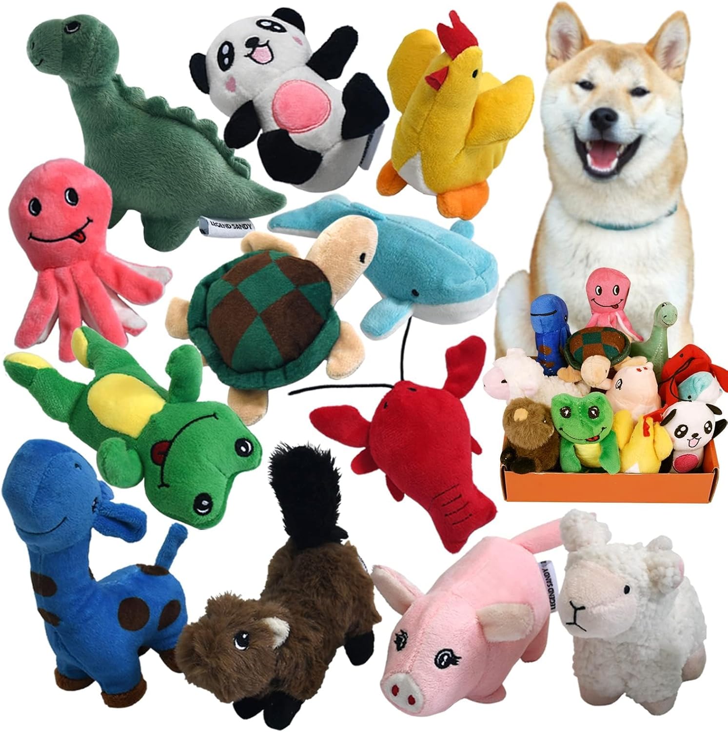 Lot 12 jouets couineurs en peluche pour chiens