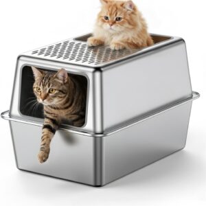 Bac litière chat INOX ICOYEA XXL avec couvercle