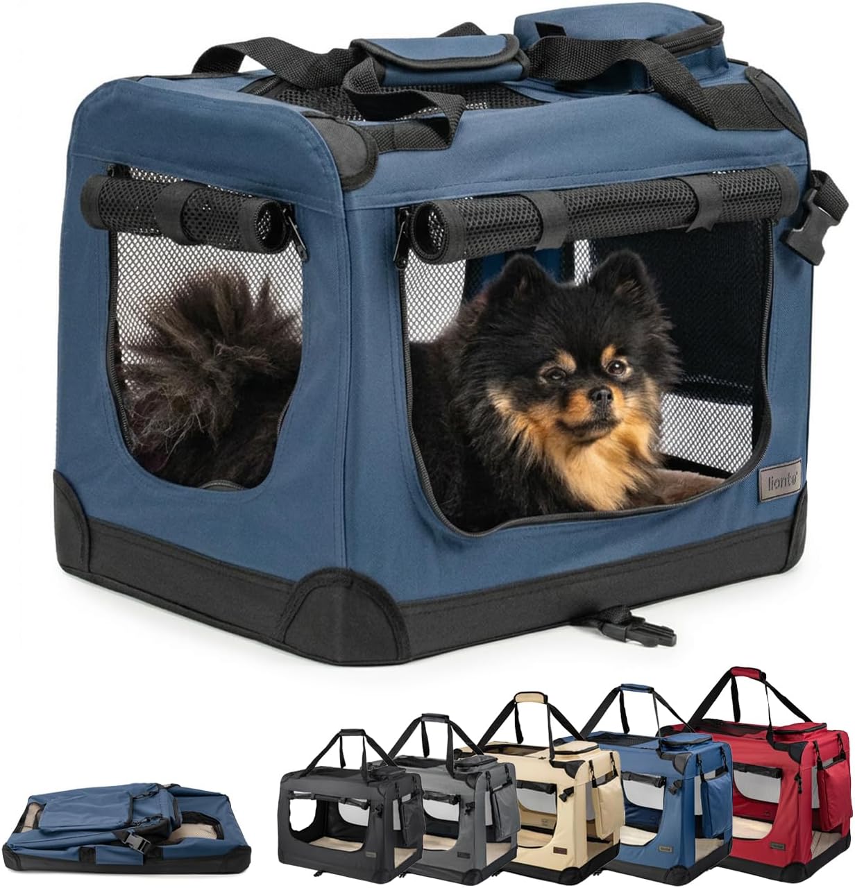 Caisse transport pliable lionto pour chien/chat, 50x34x36 cm - Bleu