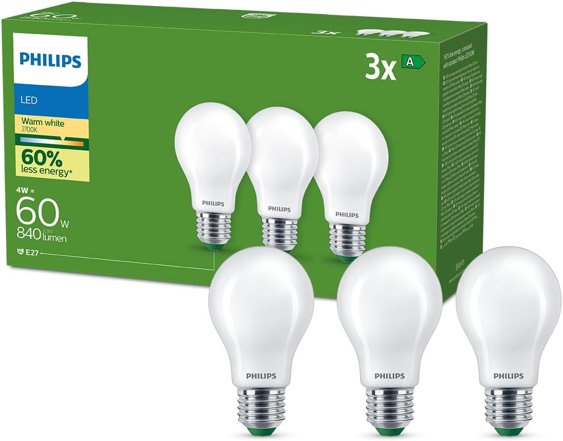 Philips Lot 3 Ampoules LED A E27 60W Blanc Chaud