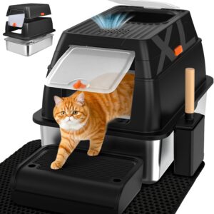 Bac litière chat XL acier inoxydable avec couvercle