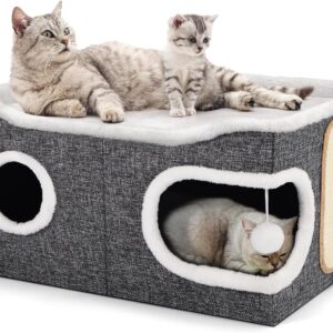 Niche chat XXL pliable Shikha 61x45 cm - 2 couches, griffoir