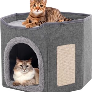 Niche pour chat pliable 2 couches grise YULEYU