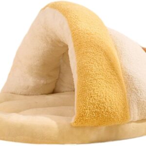 Panier cocooning pour chat/chien, velours jaune, L