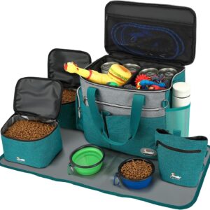 Sac voyage chien complet 7 pièces vert foncé