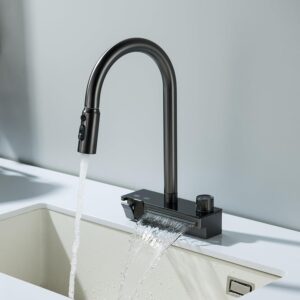 Robinet cuisine cascade QREZAA 4 modes gris pistolet