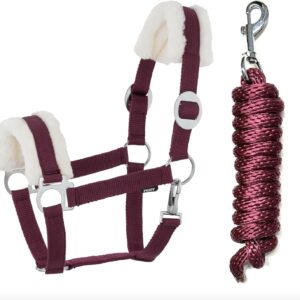 Ensemble licol & longe JA Horse fourrure synthétique bordeaux poney