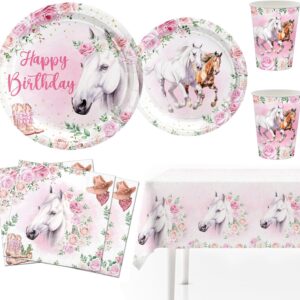 Set vaisselle cheval rose - Fête équitation 51 pcs