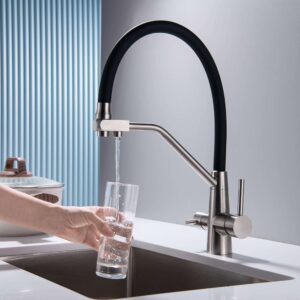 Robinet cuisine 3 voies nickel brossé pivotant 360°