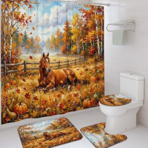 Rideau douche motif automne cheval orange 183x183 cm