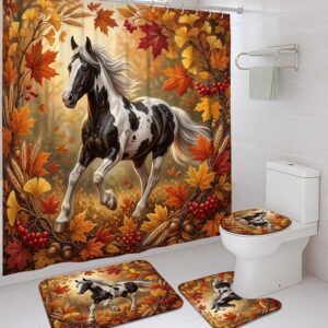 Rideau douche motif cheval feuilles automne 183x183 cm