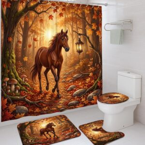 Rideau douche motif automne cheval 183x183 cm