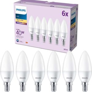 Pack 6 ampoules LED E14 flamme 40W blanc chaud Philips