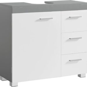 VASAGLE Meuble sous lavabo 3 tiroirs blanc & gris