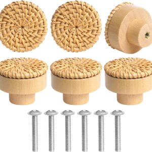Boutons de meuble Ainiv 6 pcs rotin bois 40 mm