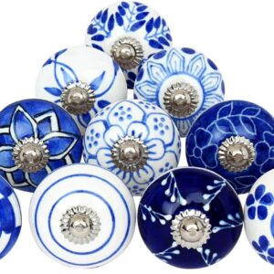 Boutons céramique bleu & blanc lot de 10 – Style vintage