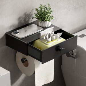 Porte-papier toilette Voldra mural noir avec rangement