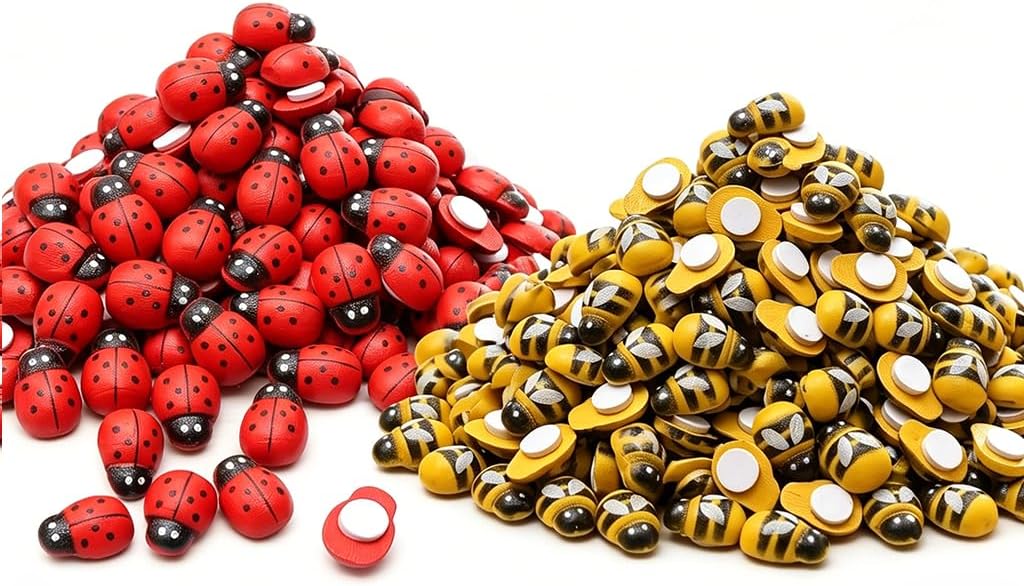 Lot 400 Mini Coccinelles & Abeilles Bois Autocollantes 10x13mm