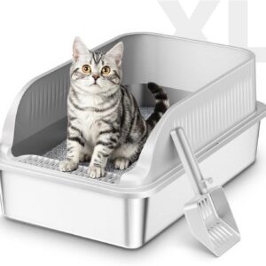 Bac à litière chat XXL INOX anti-fuite - ICOYEA