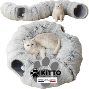 Kitto - Tunnel Chat XXL & Coussin Lavable - Jeu Modulable
