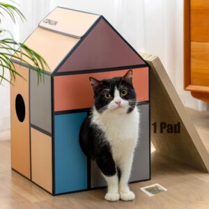 Maison chat en carton Conlun avec griffoir – Décorative & solidaire