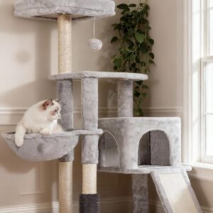 Arbre à chat Heybly HCT005SW gris clair - Griffoir & bac intégré