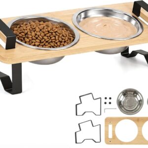 Gamelle chat surélevée Dexpally – 2 bols inox