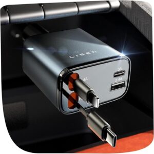 LISEN Chargeur Voiture 4 en 1 USB-C 69W Rétractable