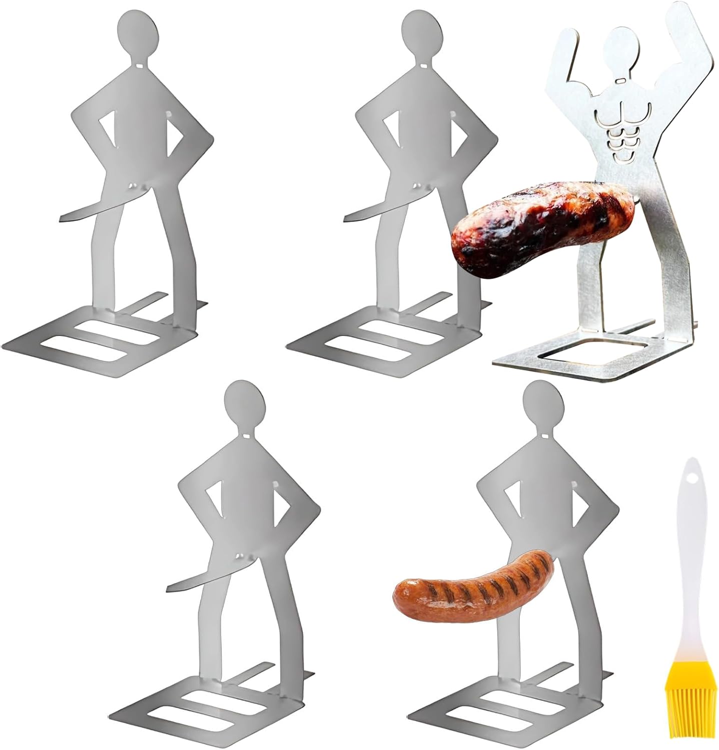 Lot 4 supports à saucisses acier inoxydable - Barbecue créatif