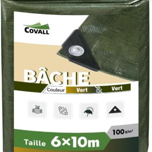 Bâche Imperméable 6x10m Covall - Résistante UV & Déchirures