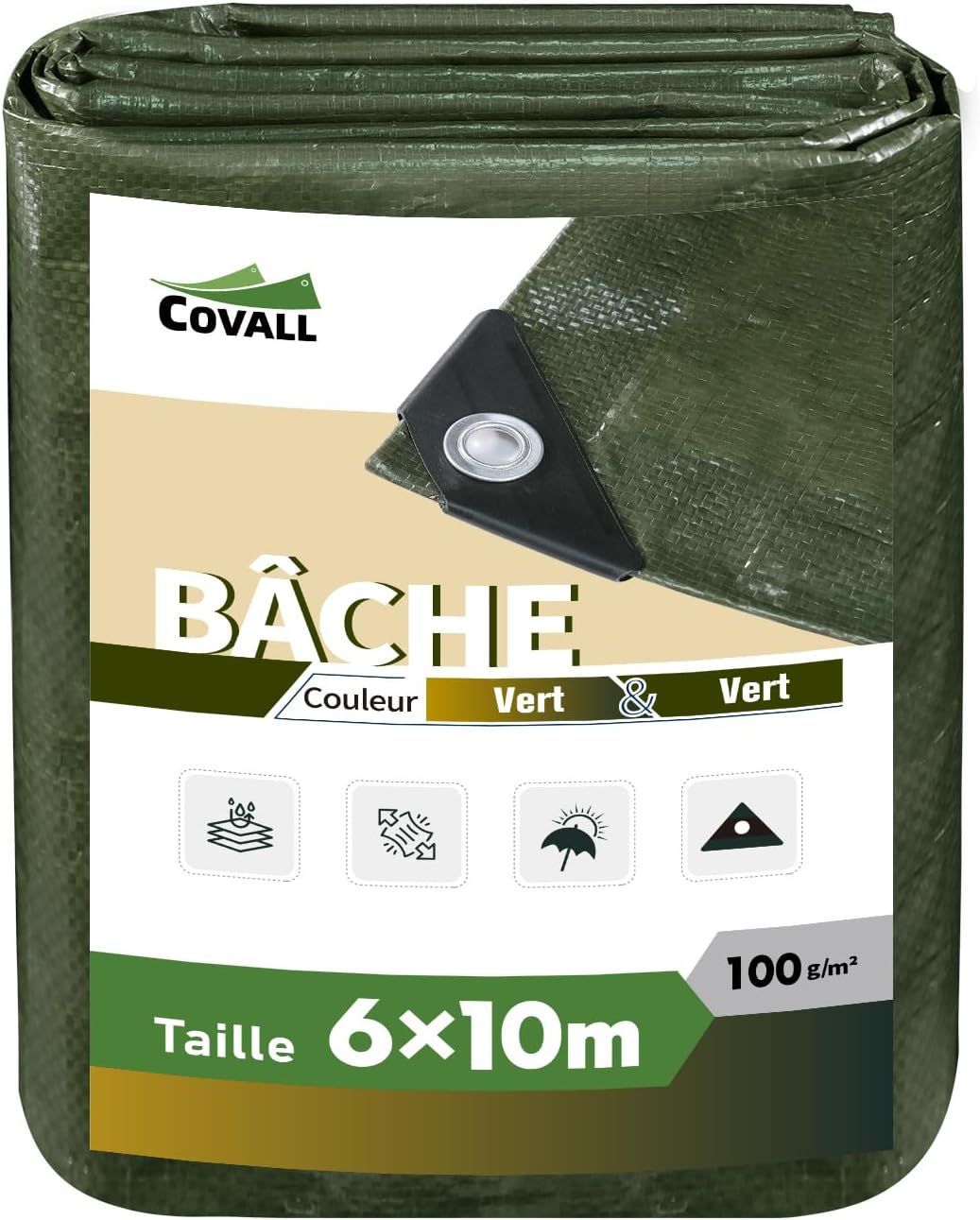 Bâche Imperméable 6x10m Covall - Résistante UV & Déchirures