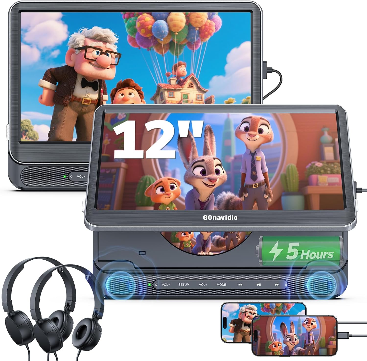 Double lecteur DVD voiture 12" HDMI + USB - GOnavidio