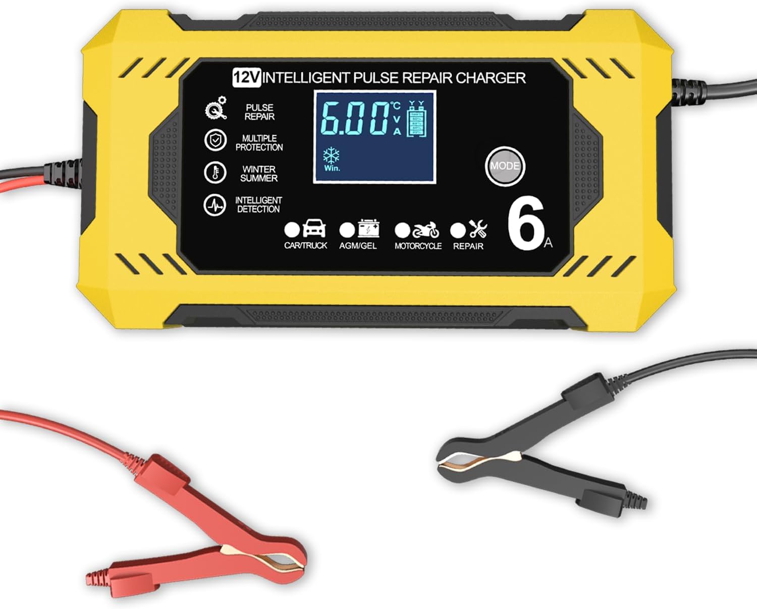 Vemfay Chargeur 12V 6A avec écran LCD - Jaune