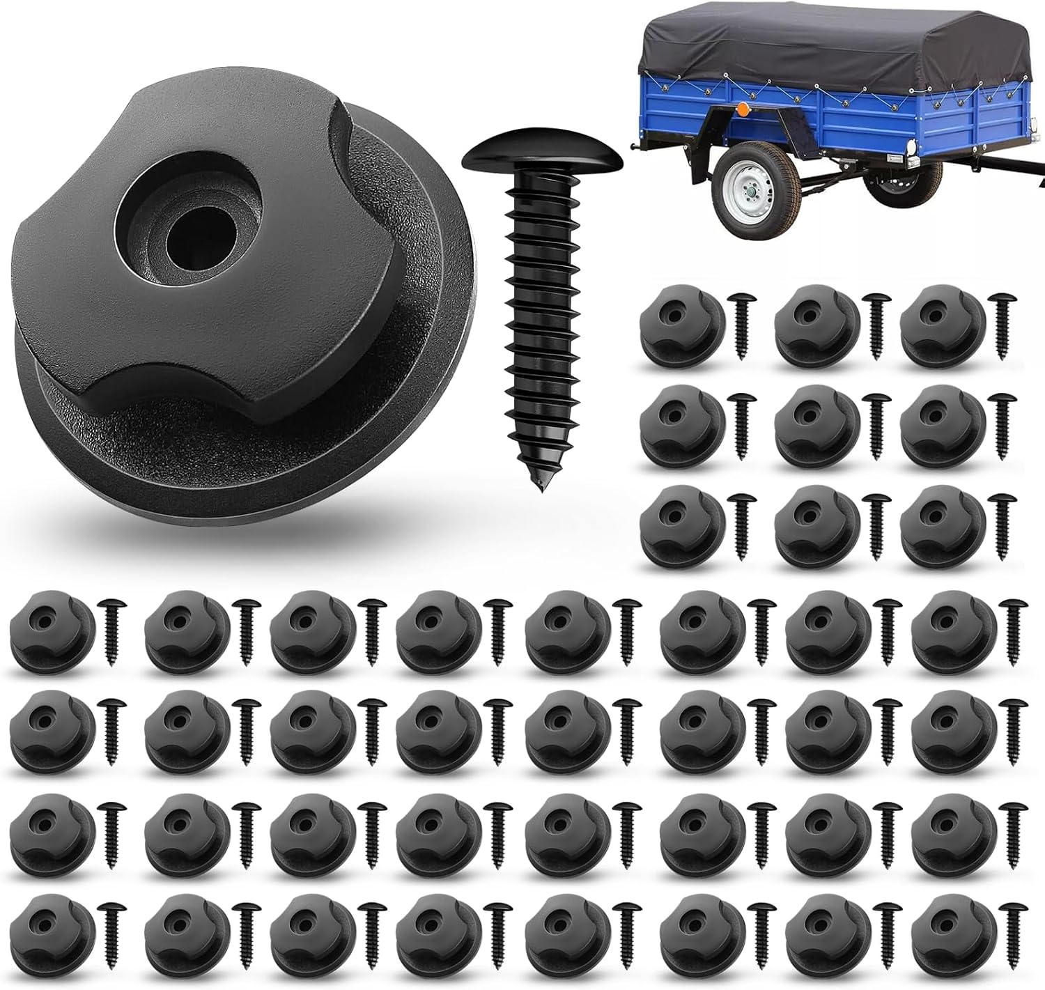 Lot de 50 boutons de bâche + vis pour remorque