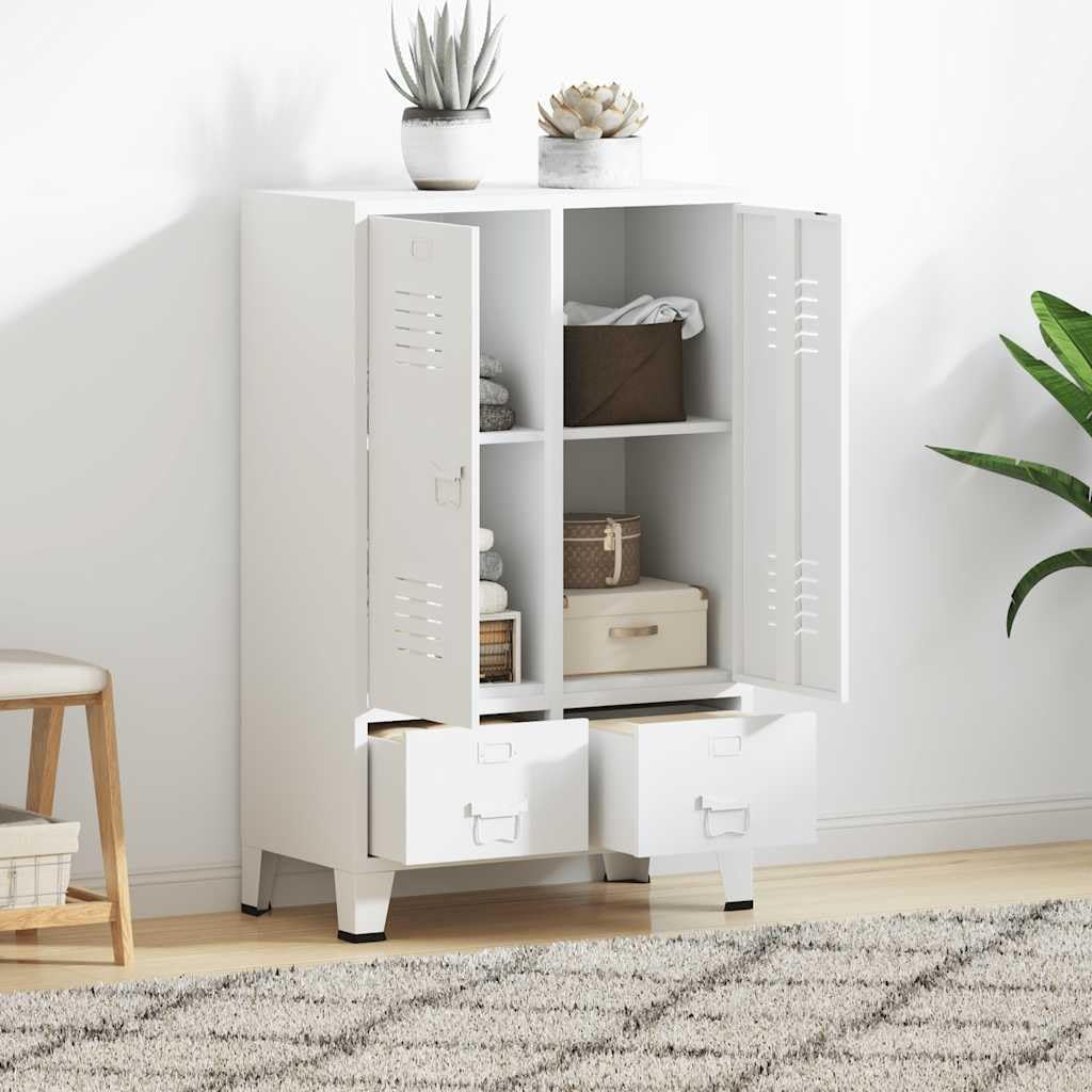 Armoire industrielle blanche 67x35x107 cm - 2 tiroirs