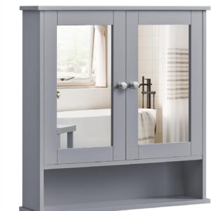 Armoire murale VASAGLE – 2 portes miroir, gris tourterelle