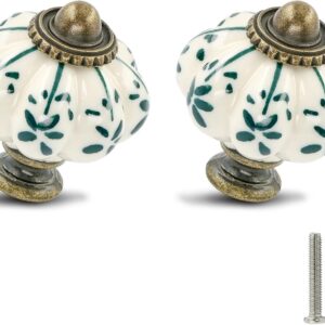 6 boutons de tiroir céramique vintage ivoire & vert